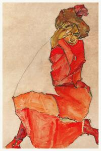 Bildreproduktion The Lady in Red (Female Portrait) - Egon Schiele, (26.7 x 40 cm)