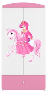Babydreams garderob för barn med prinsessa på häst, med 2 dörrar, 1 låda - vit/rosa laminat