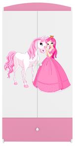 Babydreams garderob för barn med prinsessa och häst, med 2 dörrar, 1 låda - vit/rosa laminat