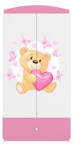 Babydreams garderob för barn med nallebjörn och fjärilar, med 2 dörrar, 1 låda - vit/rosa laminat