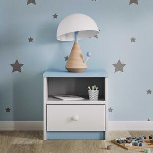 Babydreams sängbord för barn, med 1 fack och 1 låda - vit och blå laminat