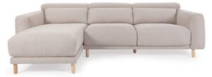 LAFORMA Singa 3-personers soffa, med vänster schäslong - beige tyg och naturligt bokträ