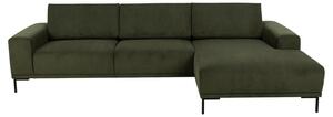 SOFFKONCEPT Noora 3-personers soffa, med höger schäslong - olivgrönt tyg och svart metall
