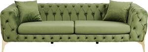 KARE DESIGN Bellissima 3 pers. sofa, Chesterfield, m. 2 kuddar - grön sammet och mässingsstål