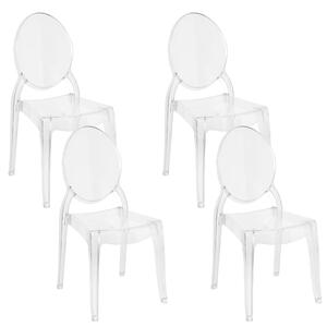 Set med 4 matstolar Transparent Syntetmaterial Solid Rygg Armlös Stapelbar Vintage Modern Design Beliani