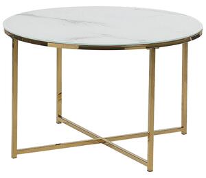 Soffbord Vit Guld Marmoreffekt 70 cm Glam Modern Minimalistisk Beliani