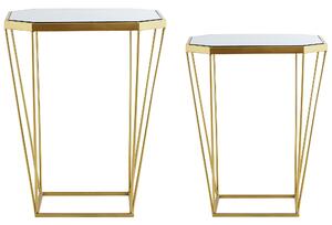 Set med 2 sidobord Metall Guld Bas Glas Speglad Rund Top Dekorativ Glam Beliani