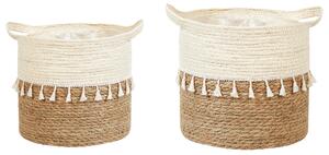 Set av 2 Växtkrukkorgar Natur Beige Sjögräs Växtkrukor Inomhus Boho Stil Beliani