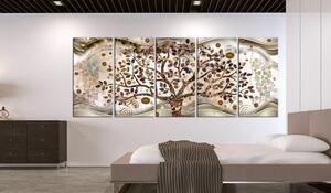 Canvas Tavla - Tree and Waves (5 delar) Brown - 200x80