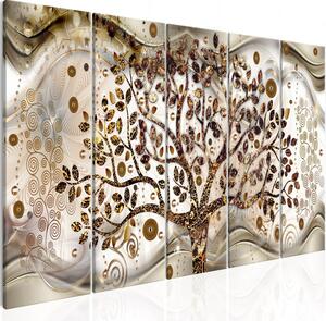 Canvas Tavla - Tree and Waves (5 delar) Brown - 200x80