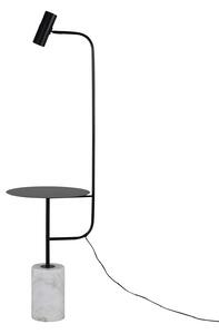 VENTURE DESIGN Vega sidobord med lampa - vit marmor och svart metall