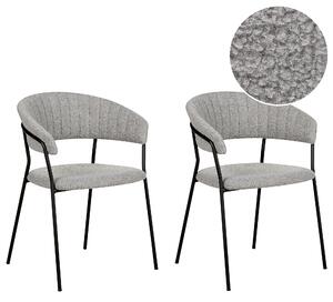 Set om 2 matstolar Grey Boucle tygklädsel Svarta metallben med armstöd Böjt ryggstöd Modern och samtida design Beliani