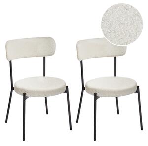 Set med 2 Matstolar Vit Bouclé Svarta Stålben Modern Design Matsal Kök Bar Sittmöbler Beliani