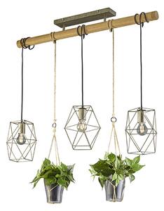Lantlig hängande lampa stål med trä 3-ljus - Sarah