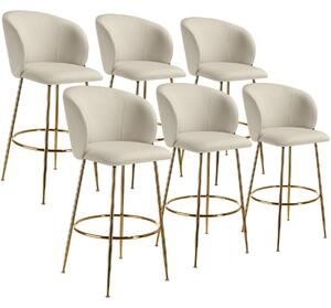 TecTake GmbH 405867 barstol luana i sammetslook med ryggstöd - grädde/guld, uppsättning om 6