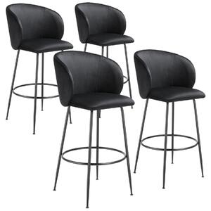 TecTake GmbH 405864 barstol luana i sammetslook med ryggstöd - svart/svart, uppsättning om 4