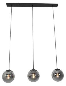 Art Deco hängande lampa svart med rökglas 3-ljus - Pallon Mezzi