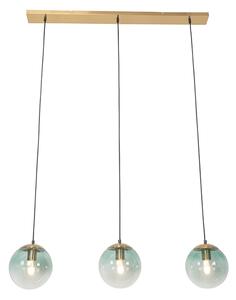 Art Deco hängande lampa mässing med grönt glas 3-ljus - Pallon Mezzi