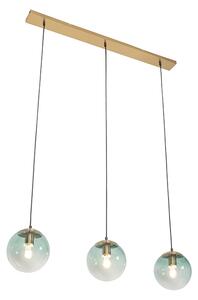 Art Deco hängande lampa mässing med grönt glas 3-ljus - Pallon Mezzi