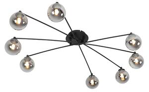 Modern taklampa svart 8-ljus med rökglas - Aten