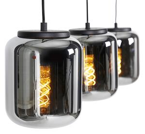 Design hängande lampa svart med rökglas 3-ljus - Bliss