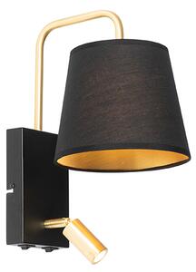 Modern vägglampa svart och guld med läslampa - Renier