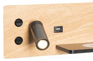 Set om 2 vägglampa svart med trä inkl LED med USB och induktionsladdare - Riza