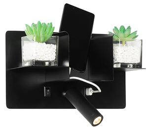 Modern vägglampa svart inkl LED med USB - Thijs