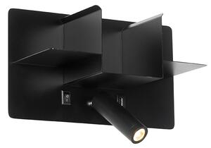 Modern vägglampa svart inkl LED med USB - Thijs