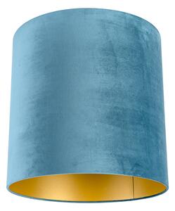 Velour lampskärm blå 40/40/40 med gyllene inredning