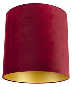 Velour lampskärm röd 40/40/40 med gyllene inredning