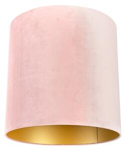 Velour lampskärm rosa 40/40/40 med gyllene inredning