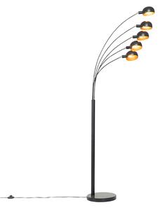 Design golvlampa svart med guld 5-ljus - Sixties Marmo