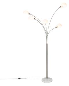 Design golvlampa stål med opalglas 5-ljus - Sixties Marmo