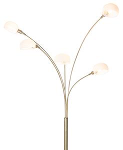 Design golvlampa mässing med opalglas 5-light - Sixties Marmo