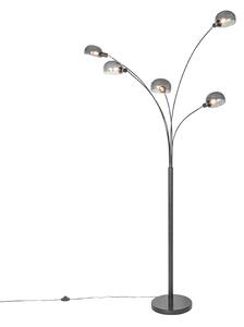 Design golvlampa svart med rökglas 5-light - Sixties Marmo