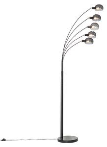 Design golvlampa svart med rökglas 5-light - Sixties Marmo