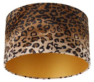 Velour lampskärm leopard design 35/35/20 guld inuti
