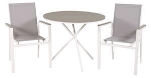 VENTURE DESIGN Parma Trädgårdsset, med Kaffebord och 2 Stolar med Armstöd - Vit Alu / Grå Textilen / Gr&ar