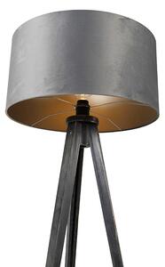 Golvlampa stativ svart med skärm grå 50 cm - Tripod Classic