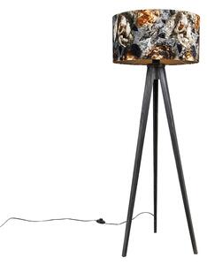 Golvlampa stativ svart med skärm blommor 50 cm - Tripod Classic
