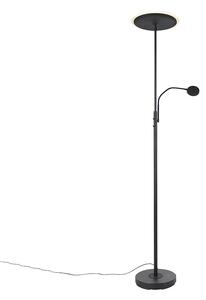 Modern golvlampa svart inkl. LED med fjärrkontroll och läsarm - Strela