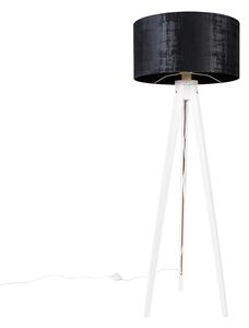 Modern golvlampa stativ vit med svart sammetskugga 50 cm - Tripod Classic