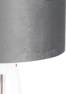Modern golvlampa stativ vit med grå velourskärm 50 cm - Tripod Classic