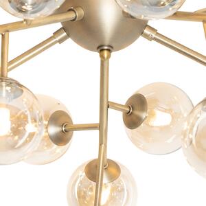 Modern taklampa brons med bärnstensfärgad glas 20 lampor - Bianca
