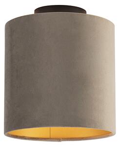 Taklampa med sammet skugga taupe med guld 20 cm - Combi svart