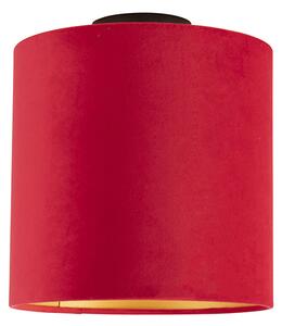 Taklampa med velour nyans röd med guld 25 cm - Combi svart