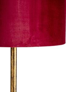 Vintage golvlampa guld med röd skugga 40 cm - Simplo