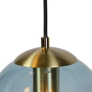 Art deco hängande lampa mässing med blått glas - Pallon