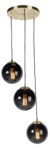 Art deco hängande lampa mässing med svart glas 3-lampor - Pallon